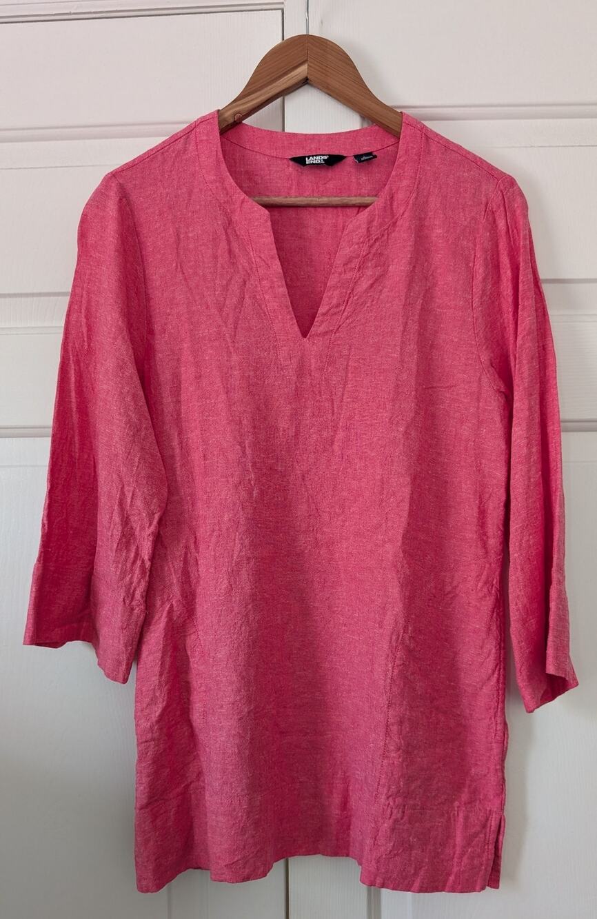 Lands' End Split Neck Pink Linen Blend Tunic Top